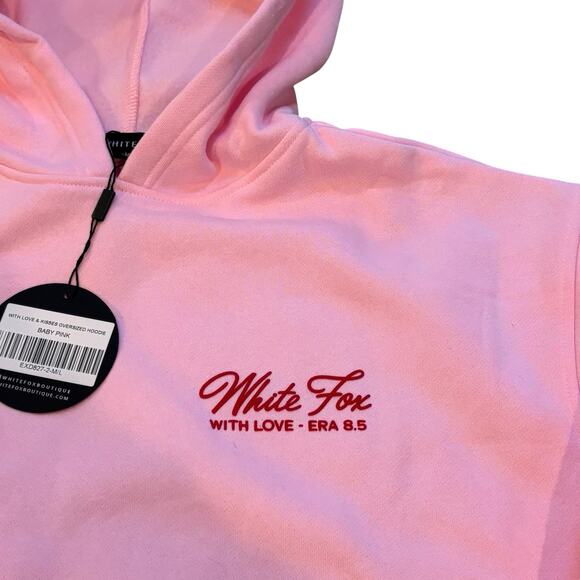 White Fox With Love & Kisses Oversized Hoodie Baby Pink Medium/Large NEW!! - Picture 2 of 9